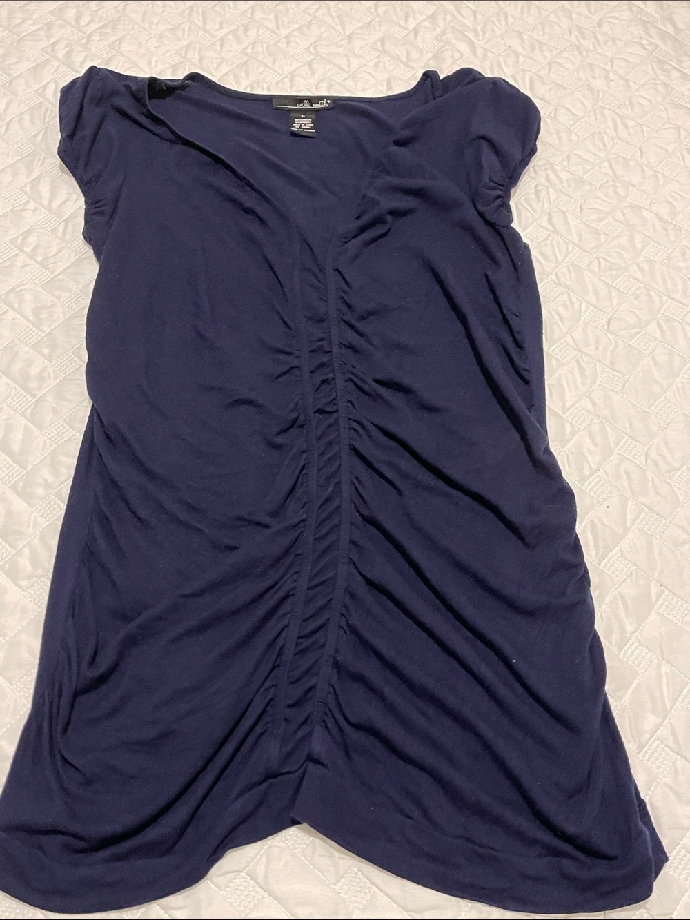 Willi Smith Navy Ruched Front Short Sleeve Tunic